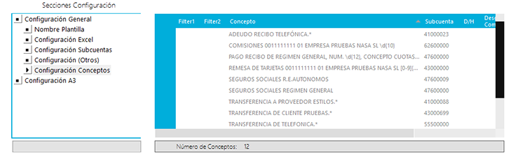 Configuración de Conceptos