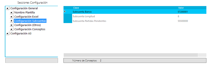 Configuración Subcuentas